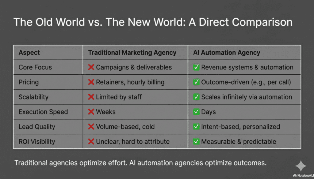 AI automation agency vs traditional marketing agency